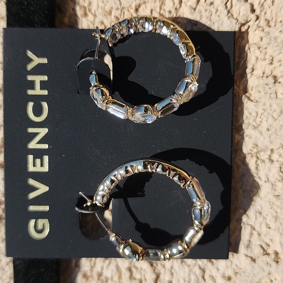 New Givenchy Small Baguette & Pear-Shape Crystal Hoop Earrings, 0.78, NWT - Picture 2 of 9